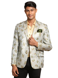 Thumbnail for Vastramay Men's Green Jaquared Blazer - Distacart