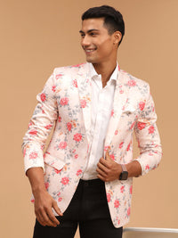 Thumbnail for Vastramay Men's Peach Printed Satin Twill Blazer - Distacart