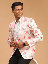 Thumbnail for Vastramay Men's Peach Printed Satin Twill Blazer - Distacart