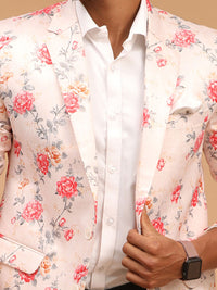 Thumbnail for Vastramay Men's Peach Printed Satin Twill Blazer - Distacart