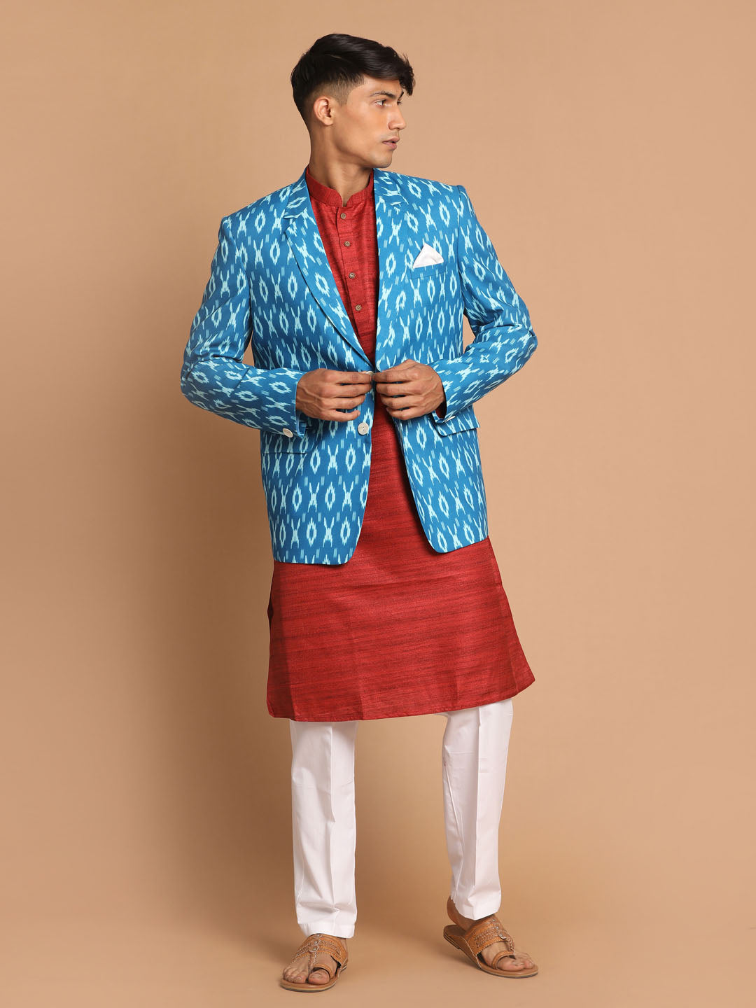 Vastramay Men's Maroon And White Cotton Blend Ethnic Combo Set - Distacart