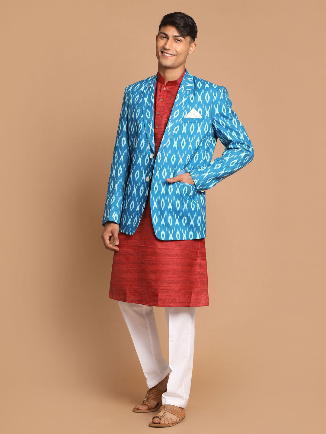 Vastramay Men's Maroon And White Cotton Blend Ethnic Combo Set - Distacart