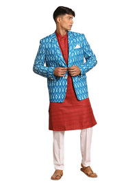 Thumbnail for Vastramay Men's Maroon And White Cotton Blend Ethnic Combo Set - Distacart