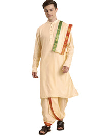 Thumbnail for Vastramay Mens' Gold Cotton Blend Kurta Dhoti And Dupatta - Distacart
