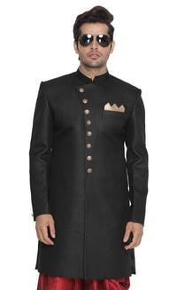 Thumbnail for VM by Vastramay Men's Black Polyester Lurex Blend Sherwani Only Top - Distacart