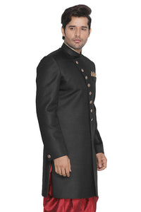 Thumbnail for VM by Vastramay Men's Black Polyester Lurex Blend Sherwani Only Top - Distacart