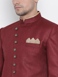 Thumbnail for Vastramay Men's Maroon Polyester Lurex Blend Sherwani Set - Distacart