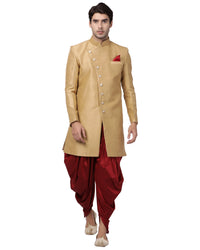 Thumbnail for VM by Vastramay Men's Beige Silk Blend Sherwani Set - Distacart