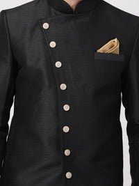 Thumbnail for Vastramay Men's Black Silk Blend Sherwani Only Top - Distacart