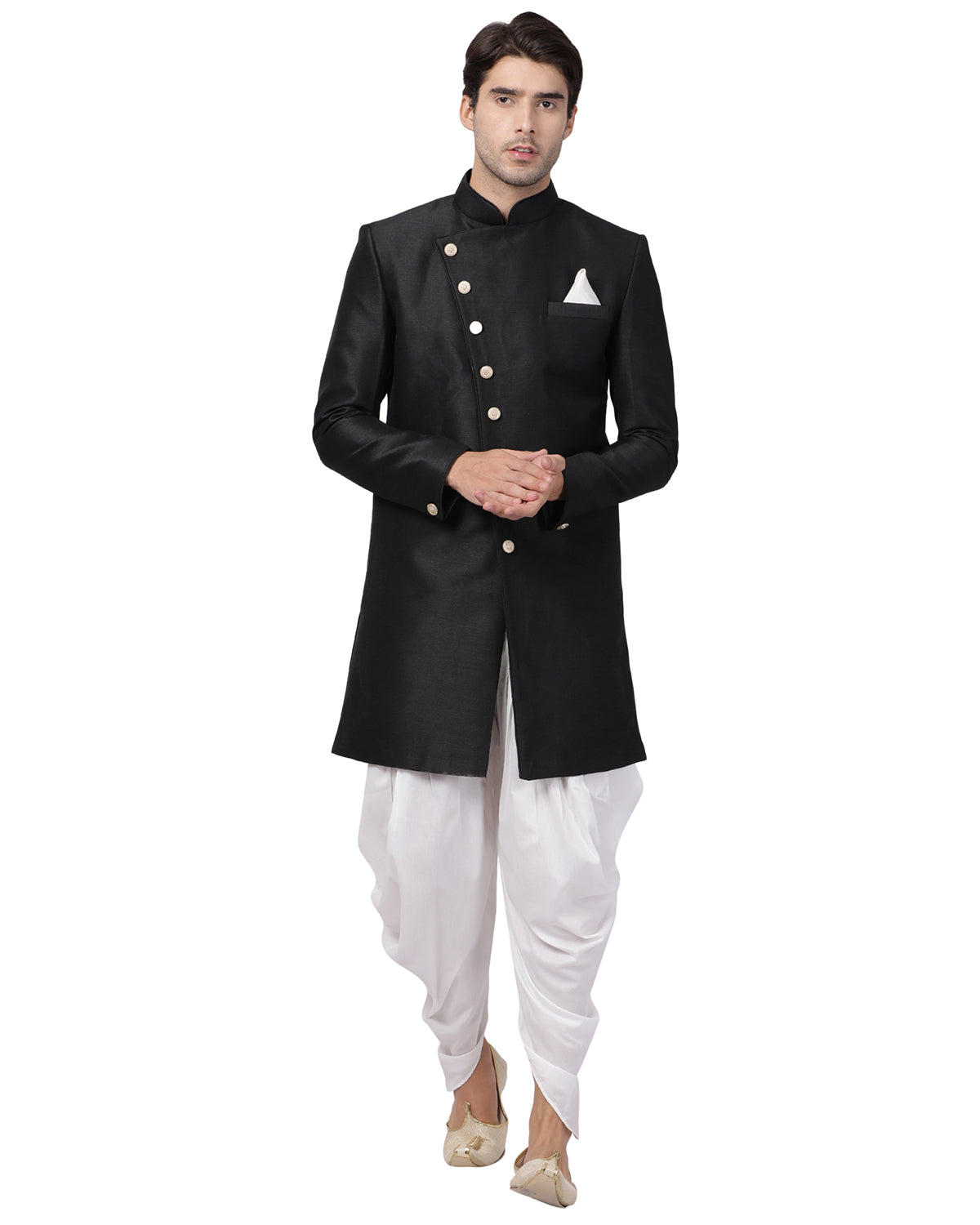 VM by Vastramay Men's Black Silk Blend Sherwani Set - Distacart