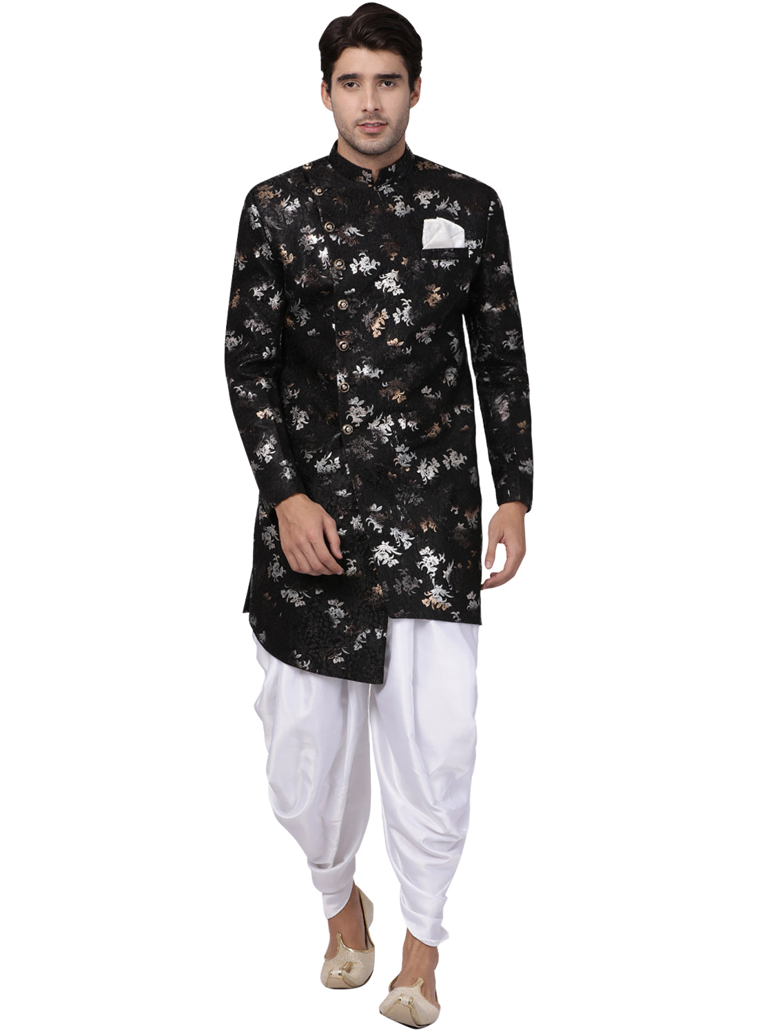 Vastramay Men's Black Polyester Lurex Blend Sherwani Set - Distacart