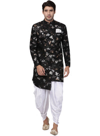 Thumbnail for Vastramay Men's Black Polyester Lurex Blend Sherwani Set - Distacart