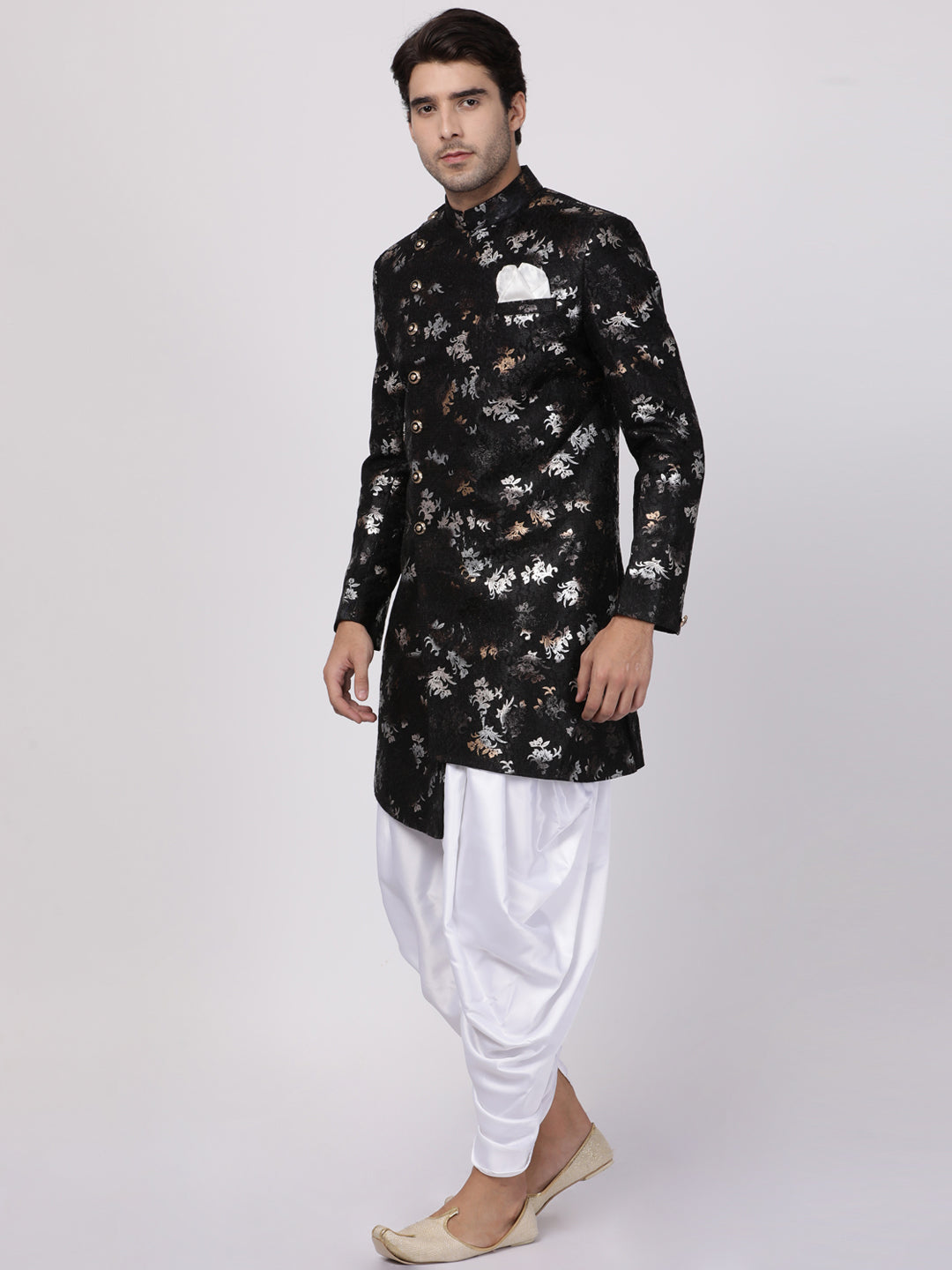 Vastramay Men's Black Polyester Lurex Blend Sherwani Set - Distacart