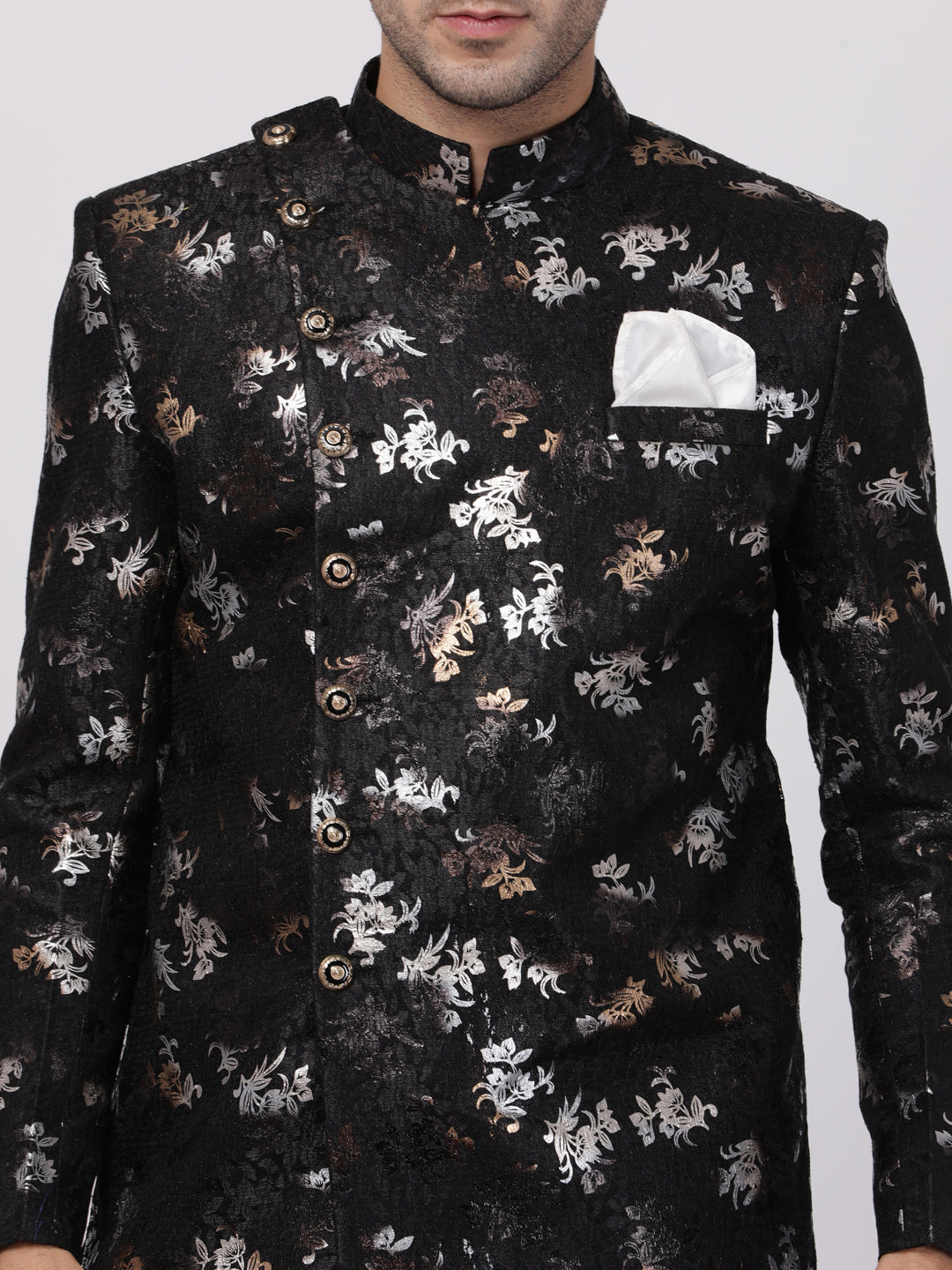 Vastramay Men's Black Polyester Lurex Blend Sherwani Set - Distacart