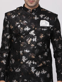 Thumbnail for Vastramay Men's Black Polyester Lurex Blend Sherwani Set - Distacart