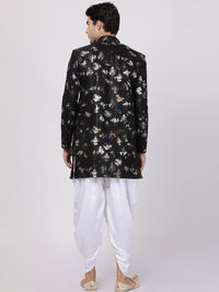 Thumbnail for Vastramay Men's Black Polyester Lurex Blend Sherwani Set - Distacart