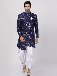 Thumbnail for Vastramay Men's Blue Polyester Lurex Blend Sherwani Set - Distacart