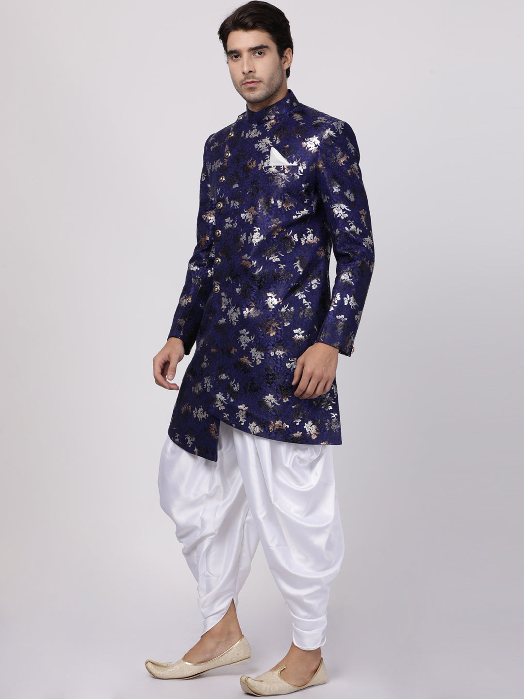 Vastramay Men's Blue Polyester Lurex Blend Sherwani Set - Distacart