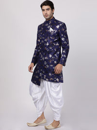 Thumbnail for Vastramay Men's Blue Polyester Lurex Blend Sherwani Set - Distacart