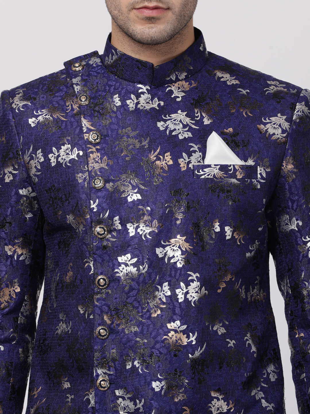 Vastramay Men's Blue Polyester Lurex Blend Sherwani Set - Distacart
