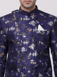 Thumbnail for Vastramay Men's Blue Polyester Lurex Blend Sherwani Set - Distacart