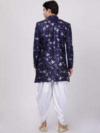Thumbnail for Vastramay Men's Blue Polyester Lurex Blend Sherwani Set - Distacart