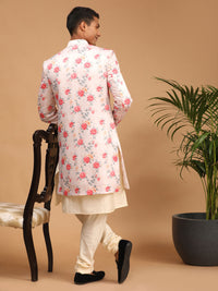 Thumbnail for Vastramay Men's Multicolor Base Pink Silk Blend Sherwani Set - Distacart