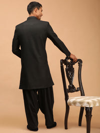 Thumbnail for Vastramay Men's Black Silk Blend Sherwani Set - Distacart
