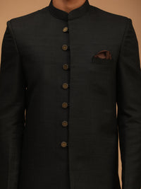 Thumbnail for Vastramay Men's Black Silk Blend Sherwani Set - Distacart