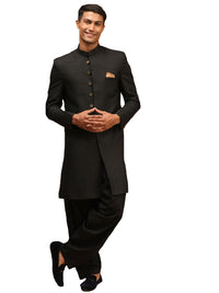 Thumbnail for Vastramay Men's Black Silk Blend Sherwani Set - Distacart