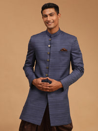 Thumbnail for Vastramay Men's Navy Blue Silk Blend Sherwani Only Top - Distacart