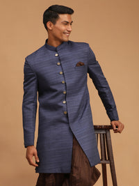 Thumbnail for Vastramay Men's Navy Blue Silk Blend Sherwani Only Top - Distacart