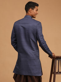 Thumbnail for Vastramay Men's Navy Blue Silk Blend Sherwani Only Top - Distacart