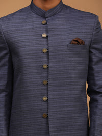 Thumbnail for Vastramay Men's Navy Blue Silk Blend Sherwani Only Top - Distacart