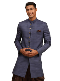 Thumbnail for Vastramay Men's Navy Blue Silk Blend Sherwani Only Top - Distacart