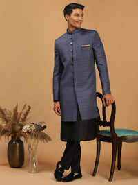Thumbnail for Vastramay Men's Black And Navy Blue Viscose Sherwani Set - Distacart