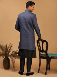 Thumbnail for Vastramay Men's Black And Navy Blue Viscose Sherwani Set - Distacart