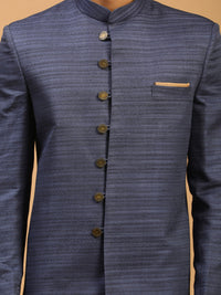 Thumbnail for Vastramay Men's Black And Navy Blue Viscose Sherwani Set - Distacart