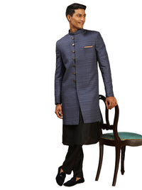 Thumbnail for Vastramay Men's Black And Navy Blue Viscose Sherwani Set - Distacart
