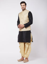 Thumbnail for Vastramay Men's Black,Cream And Gold Silk Blend Jacket, Kurta and Dhoti Set - Distacart