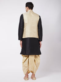Thumbnail for Vastramay Men's Black,Cream And Gold Silk Blend Jacket, Kurta and Dhoti Set - Distacart