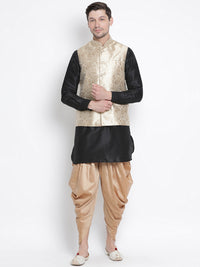 Thumbnail for Vastramay Men's Black Silk Blend Jacket, Kurta and Dhoti Set - Distacart