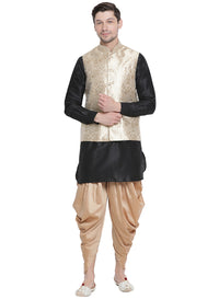 Thumbnail for Vastramay Men's Black Silk Blend Jacket, Kurta and Dhoti Set - Distacart