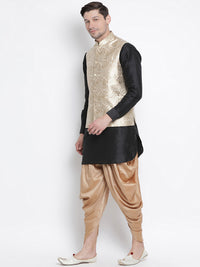 Thumbnail for Vastramay Men's Black Silk Blend Jacket, Kurta and Dhoti Set - Distacart