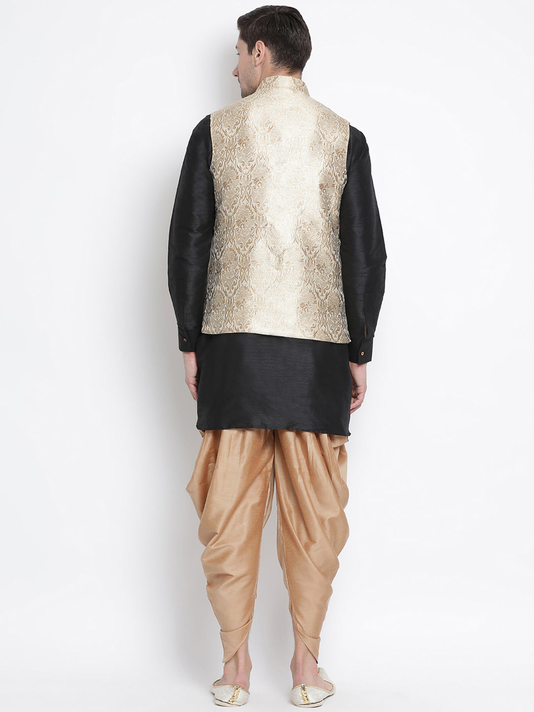 Vastramay Men's Black Silk Blend Jacket, Kurta and Dhoti Set - Distacart