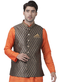 Thumbnail for VM by Vastramay Men's Black Silk Blend Nehru Jacket - Distacart