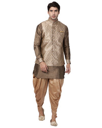 Thumbnail for VM by Vastramay Men's Gold Silk Blend Jacket, Kurta And Dhoti Set - Distacart