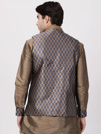 Thumbnail for VM by Vastramay Men's Dark Blue Silk Blend Nehru Jacket - Distacart