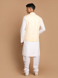 Thumbnail for Vastramay Men's Cream And White Pure Cotton Jacket, Kurta And Pyjama Set - Distacart