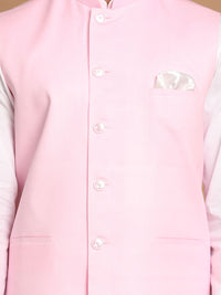Thumbnail for Vastramay Men's Pink And White Pure Cotton Jacket, Kurta And Pyjama Set - Distacart